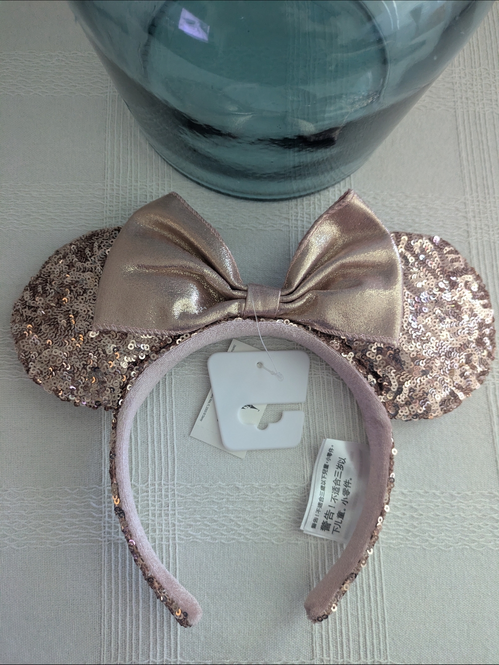 Disney Parks Rose Gold Sequin Adult Minnie Ears Headband